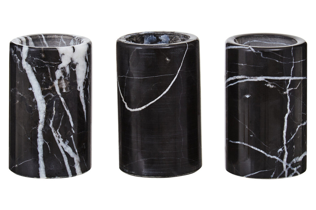 Set of Three Black Marble Tealight Holders | Salmo