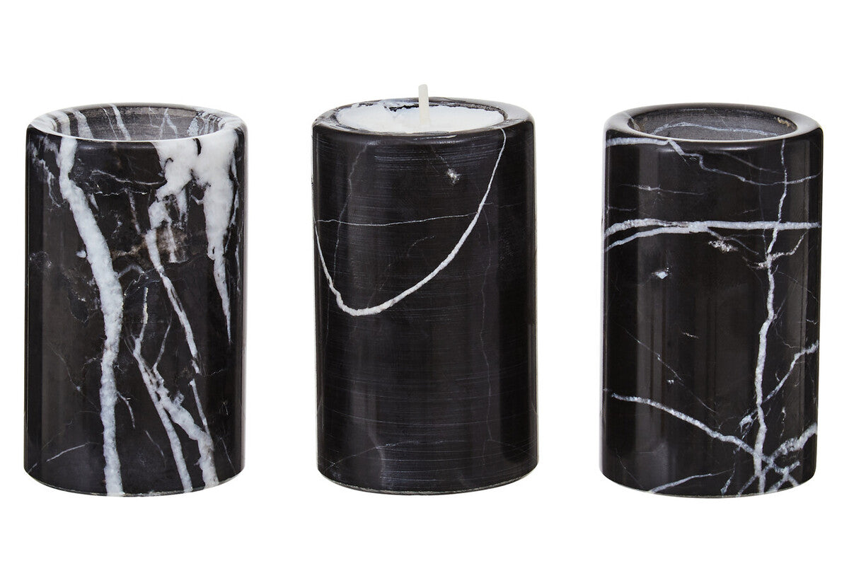 Set of Three Black Marble Tealight Holders | Salmo