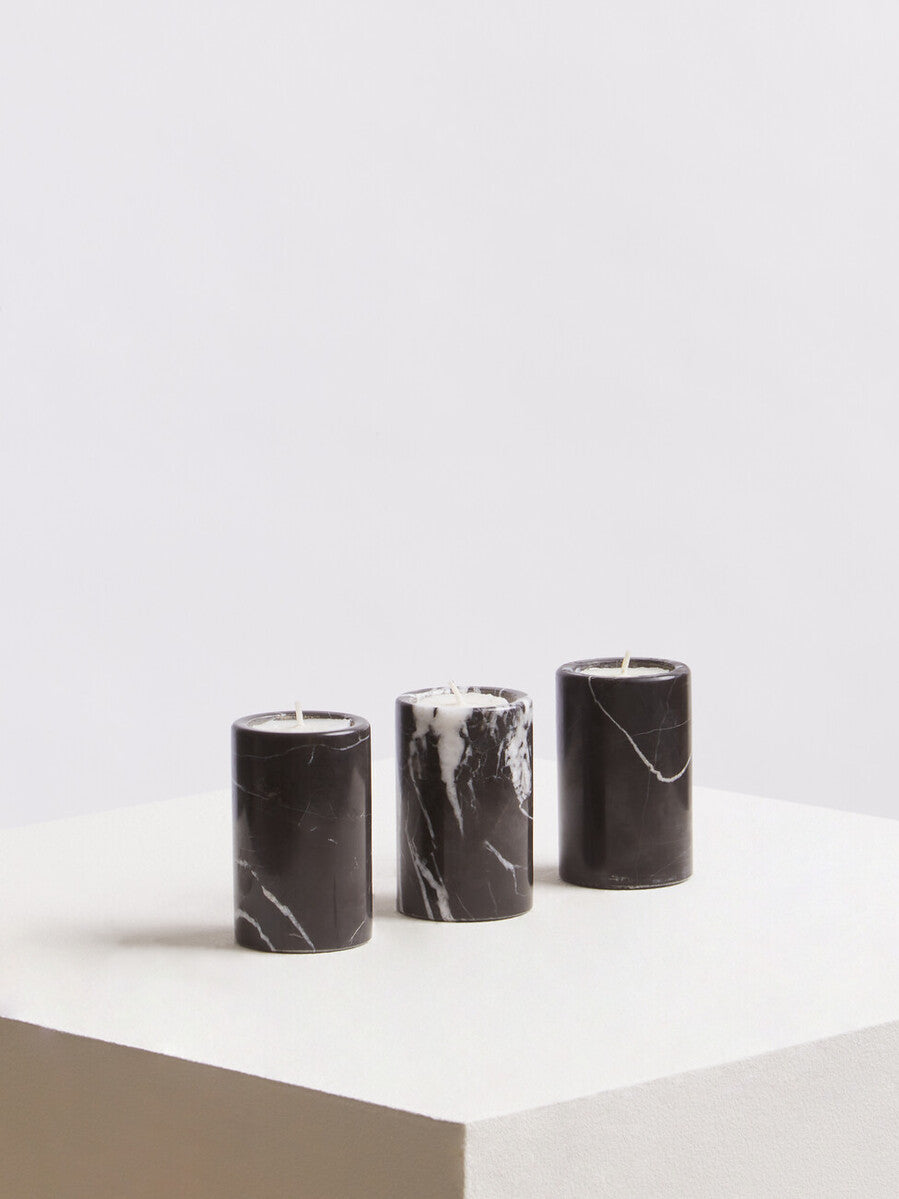 Set of Three Black Marble Tealight Holders | Salmo