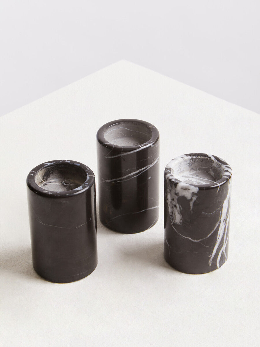Set of Three Black Marble Tealight Holders | Salmo