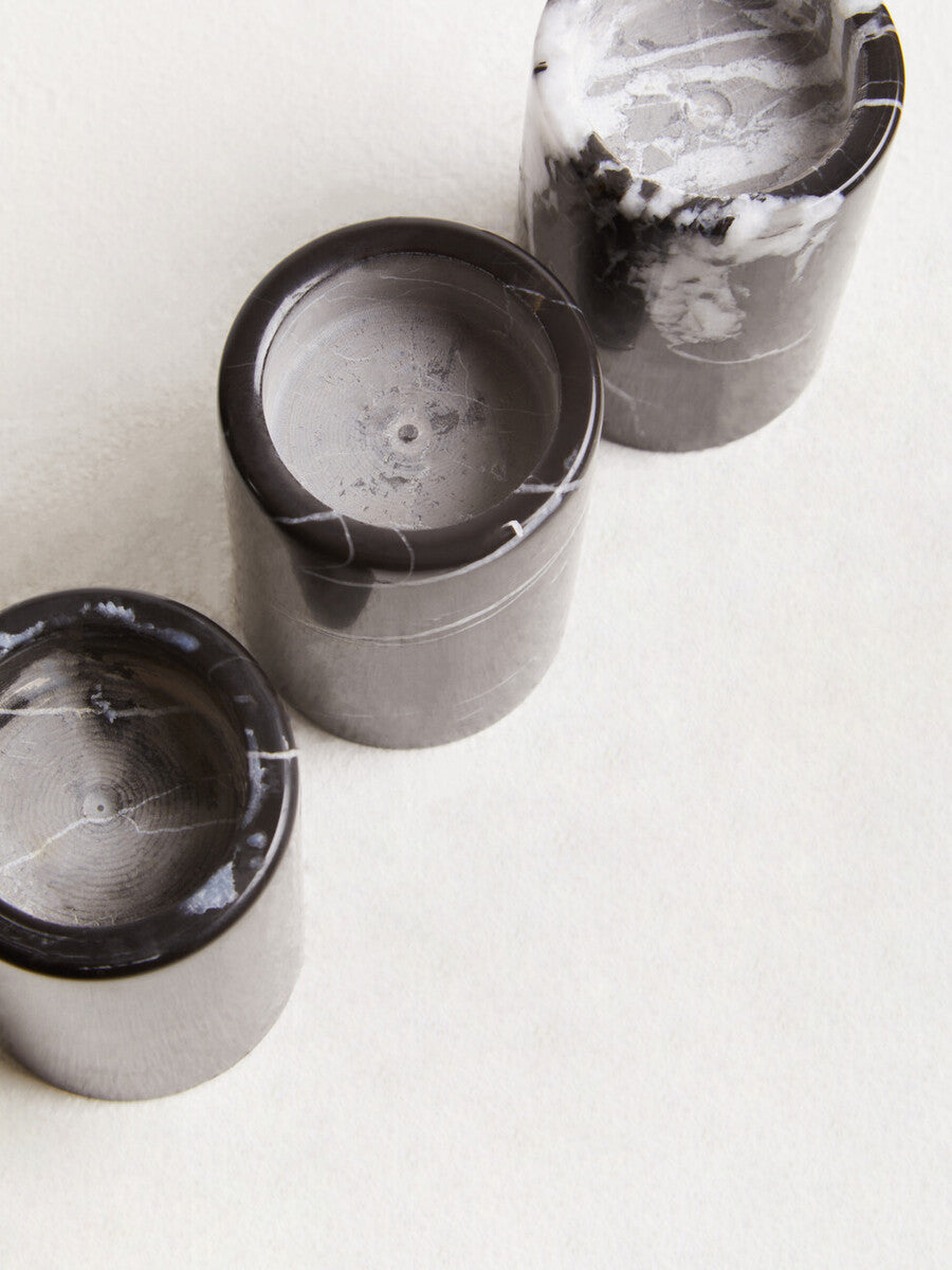 Set of Three Black Marble Tealight Holders | Salmo