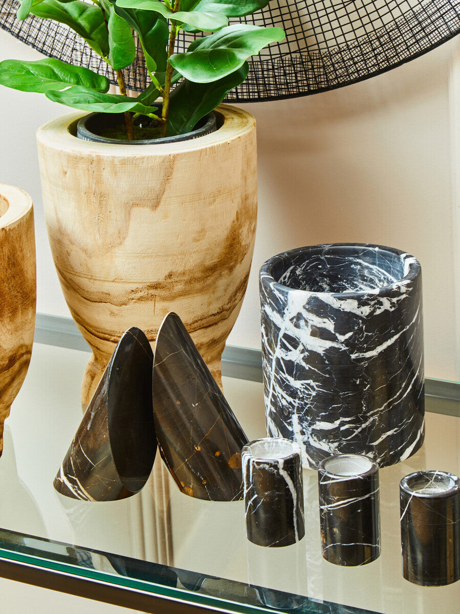 Set of Three Black Marble Tealight Holders | Salmo