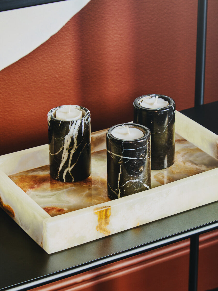 Set of Three Black Marble Tealight Holders | Salmo