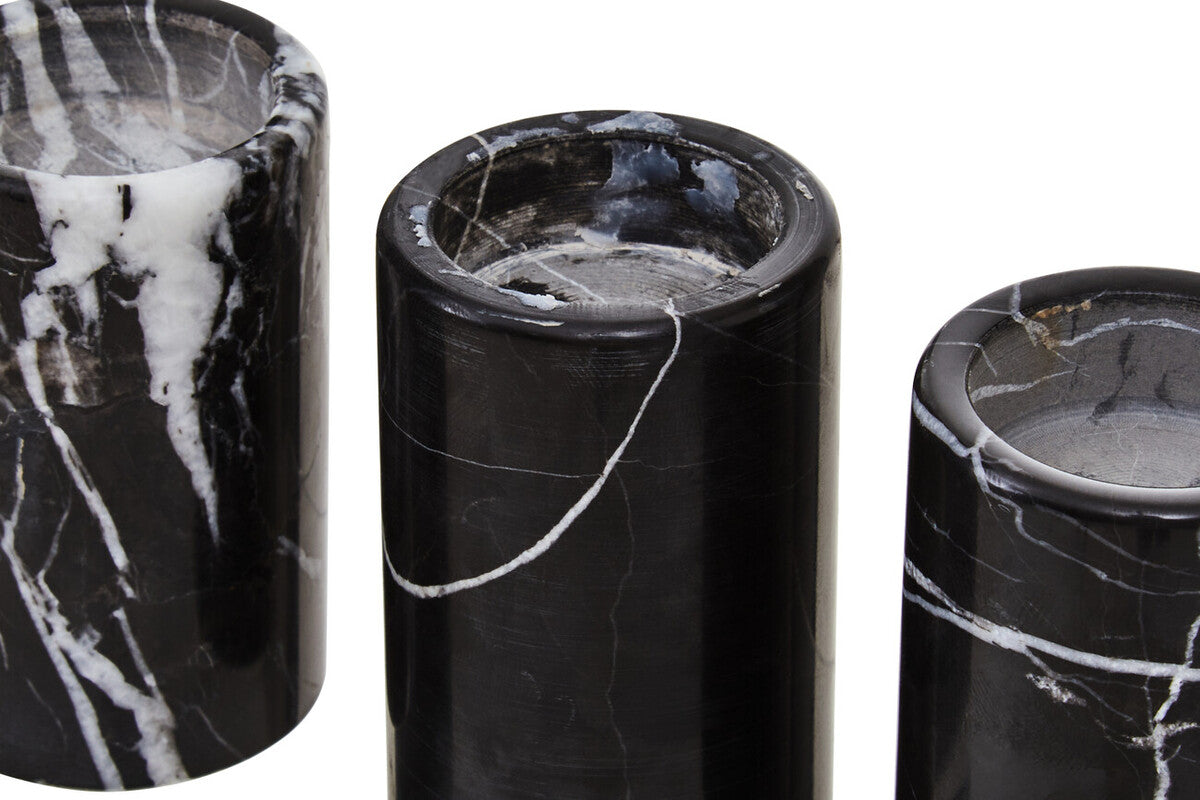 Set of Three Black Marble Tealight Holders | Salmo