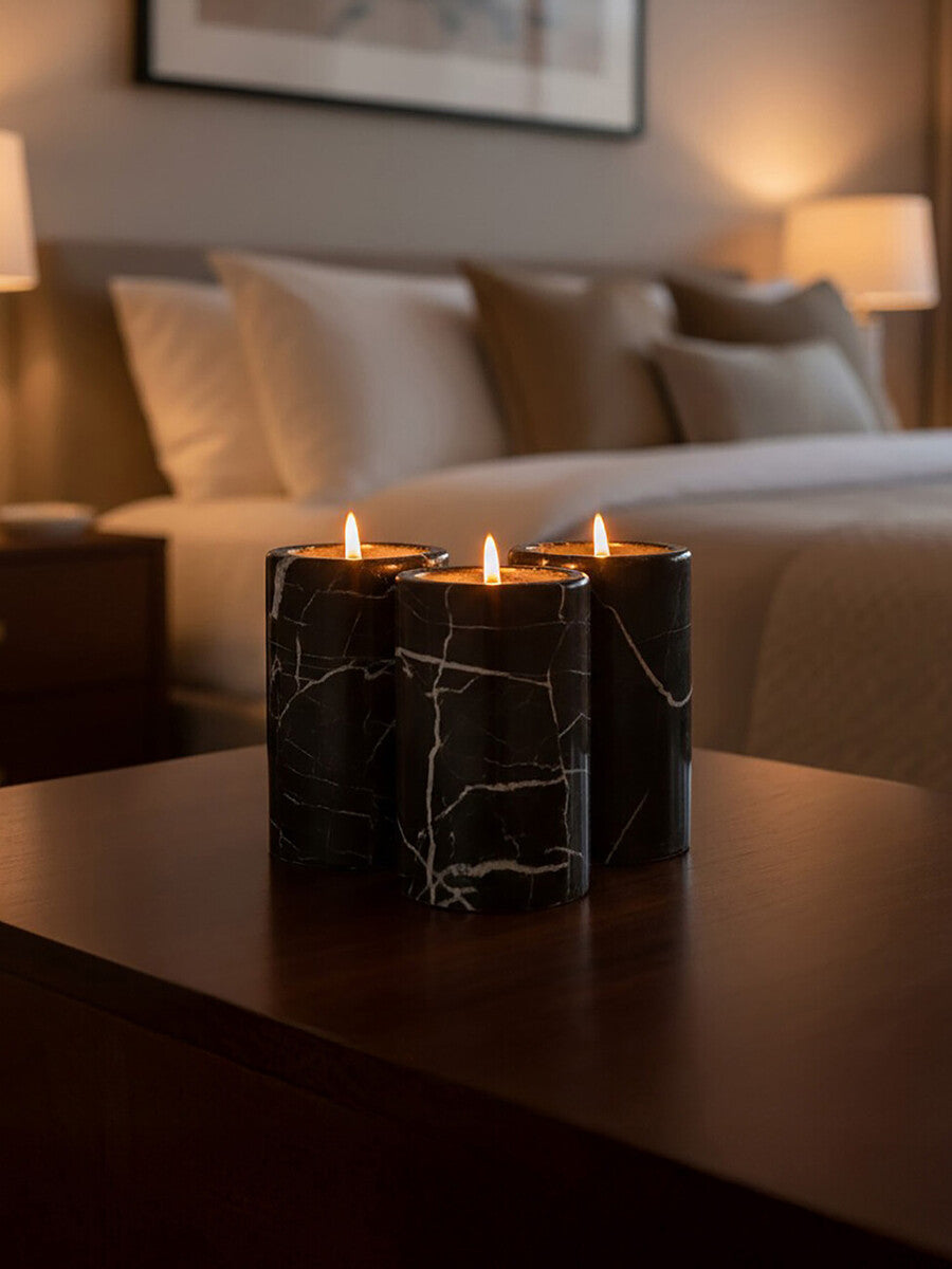 Set of Three Black Marble Tealight Holders | Salmo