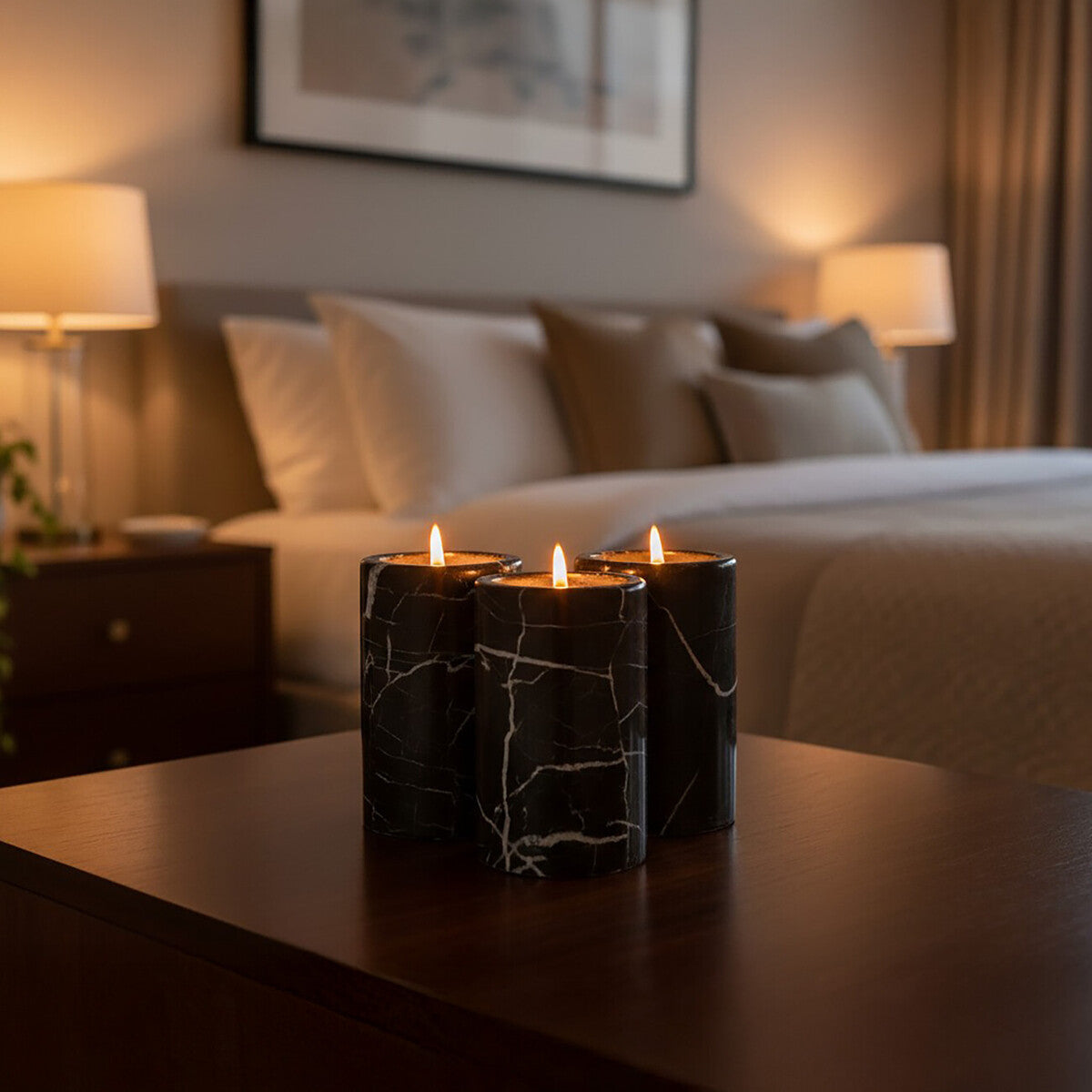Set of Three Black Marble Tealight Holders | Salmo