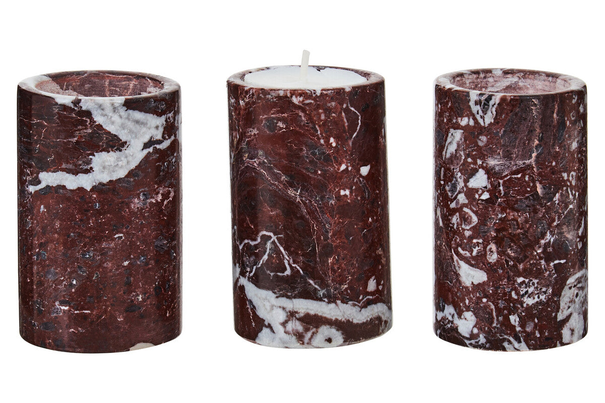 Set of Three Red Marble Tealight Holders | Salmo