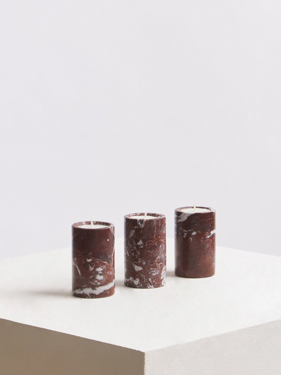 Set of Three Red Marble Tealight Holders | Salmo