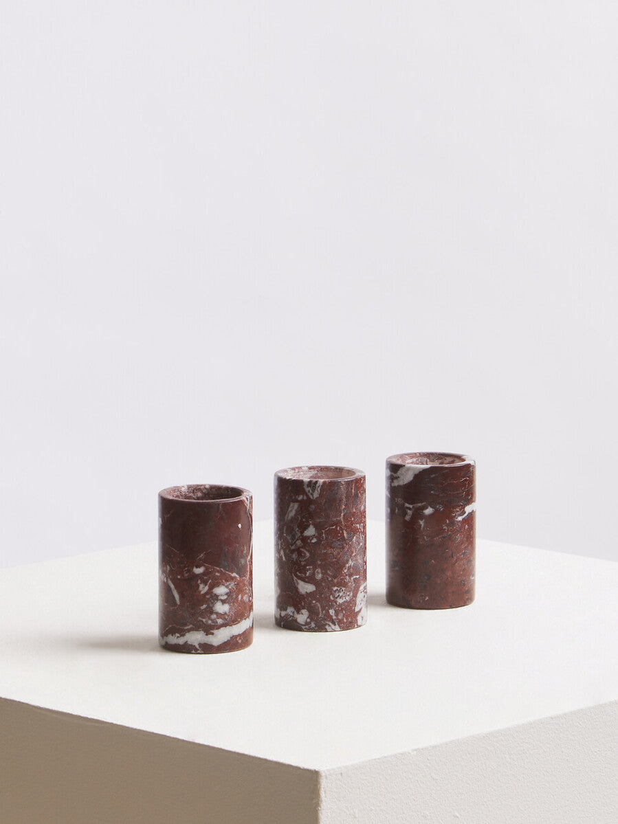 Set of Three Red Marble Tealight Holders | Salmo