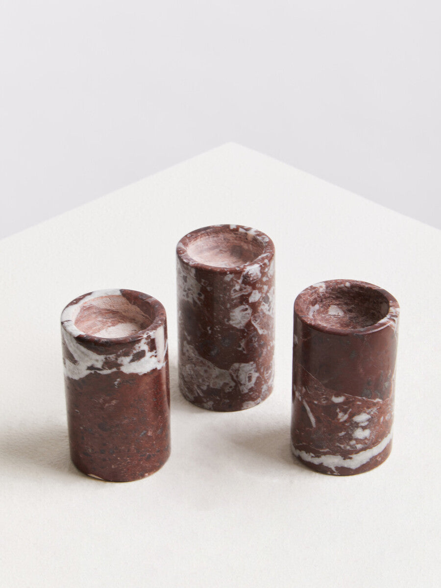 Set of Three Red Marble Tealight Holders | Salmo