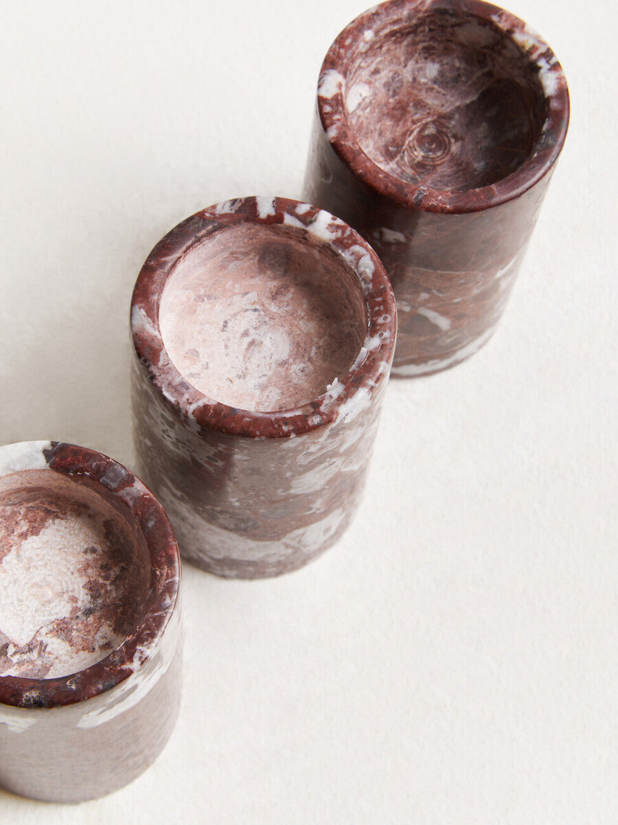 Set of Three Red Marble Tealight Holders | Salmo