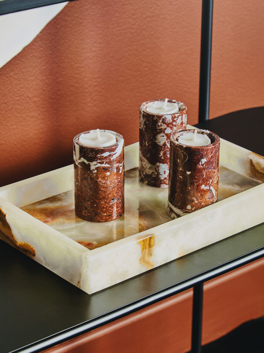 Set of Three Red Marble Tealight Holders | Salmo
