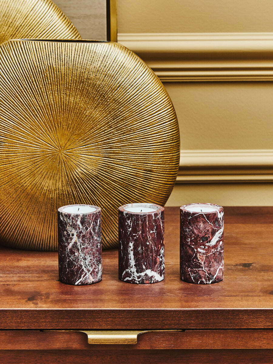 Set of Three Red Marble Tealight Holders | Salmo