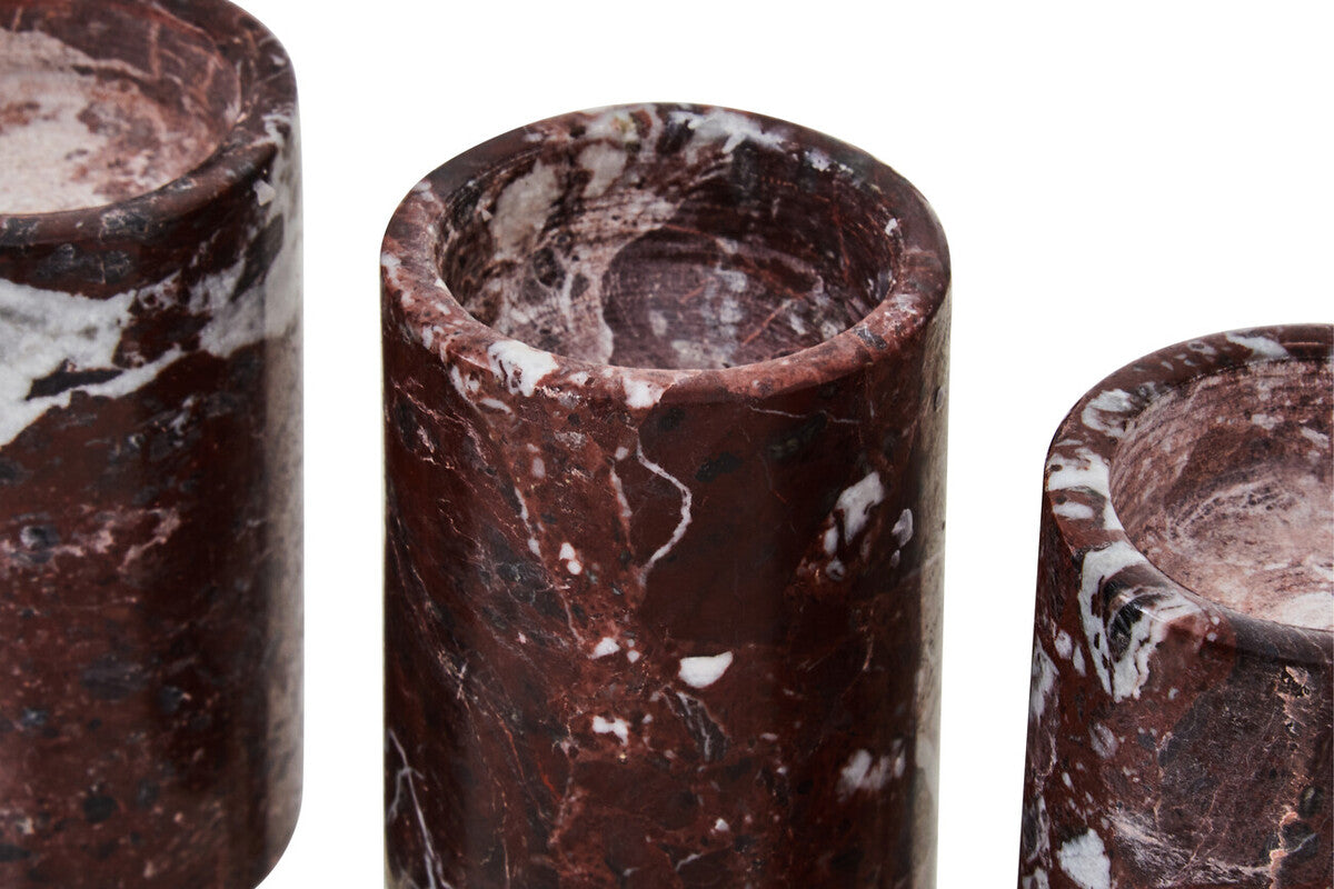 Set of Three Red Marble Tealight Holders | Salmo