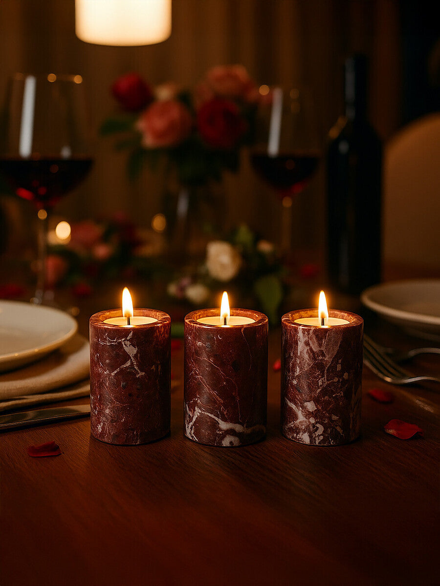Set of Three Red Marble Tealight Holders | Salmo