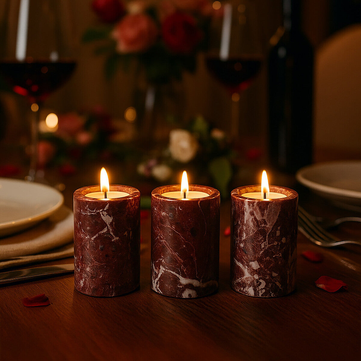 Set of Three Red Marble Tealight Holders | Salmo