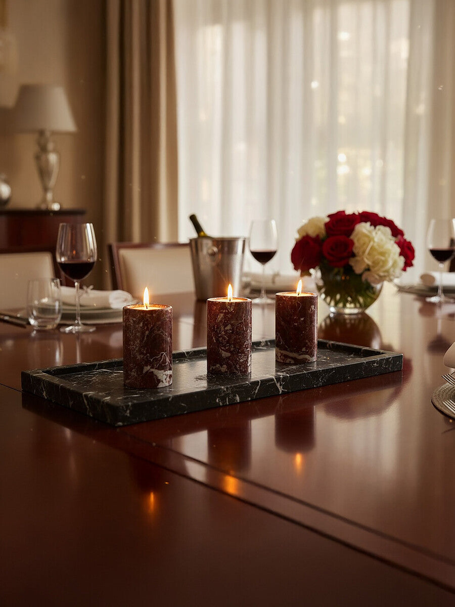 Set of Three Red Marble Tealight Holders | Salmo