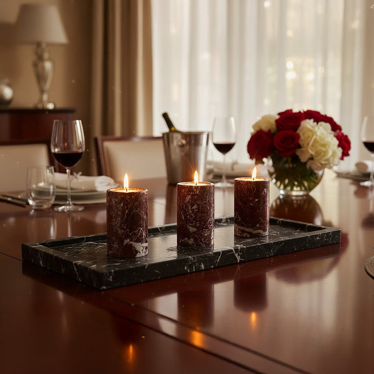 Set of Three Red Marble Tealight Holders | Salmo