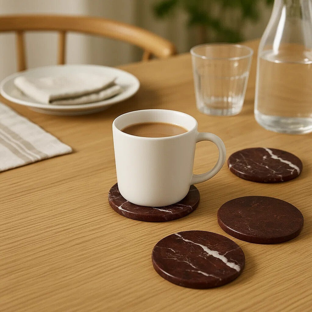 Set of 4 Red Marble Coasters | Salmo