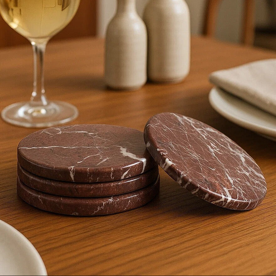 Set of 4 Red Marble Coasters | Salmo