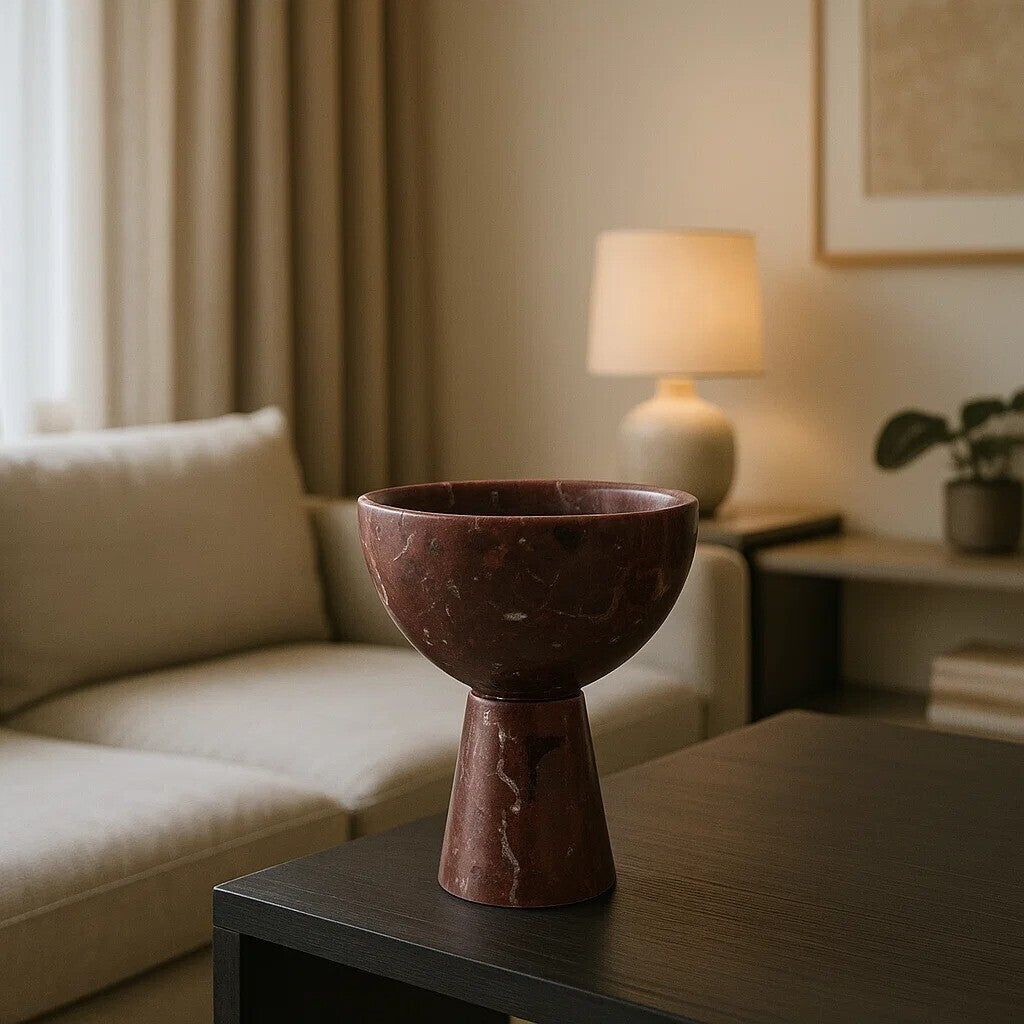 Small Red Marble Pedestal Bowl | Salmo