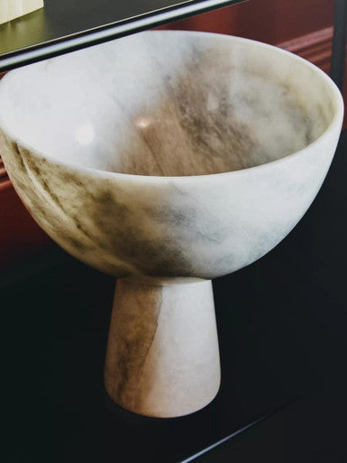 Large White Marble Pedestal Bowl | Salmo