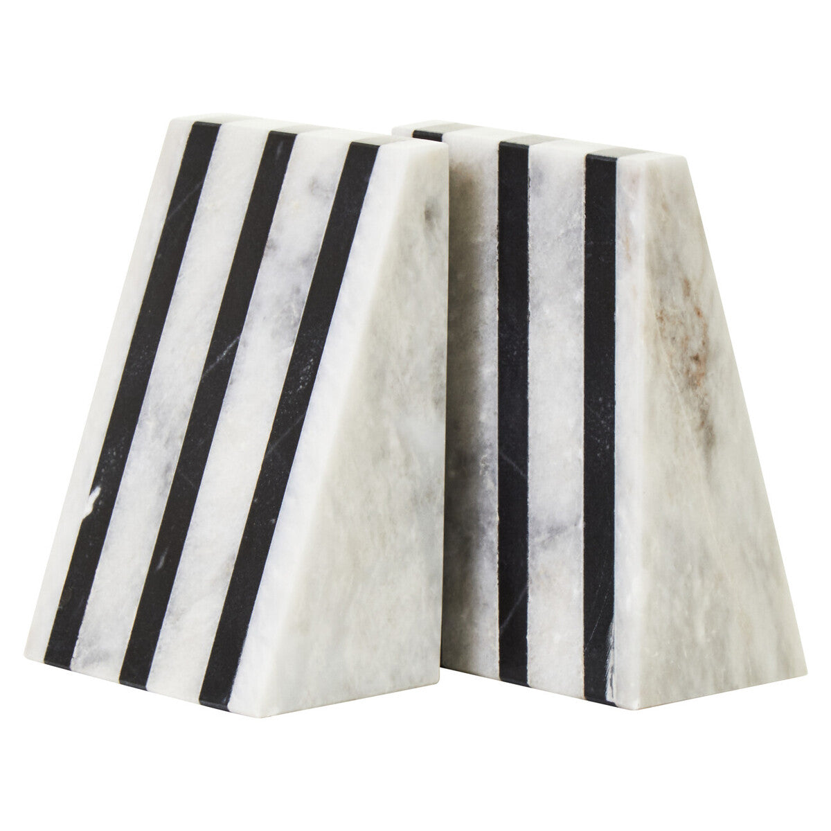 Set of Two Striped White Marble Bookends | Soma