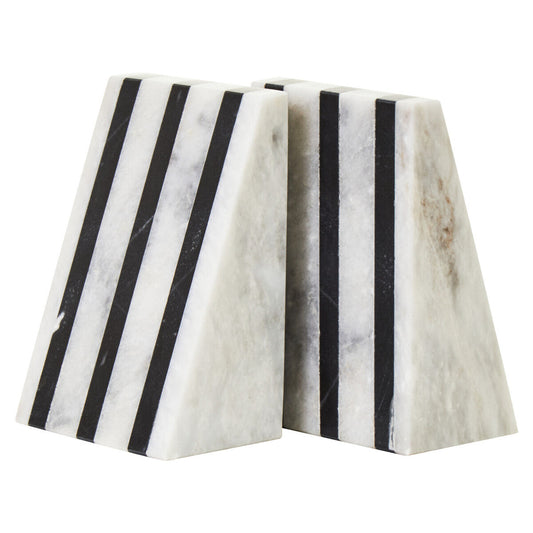 Set of Two Striped White Marble Bookends | Soma