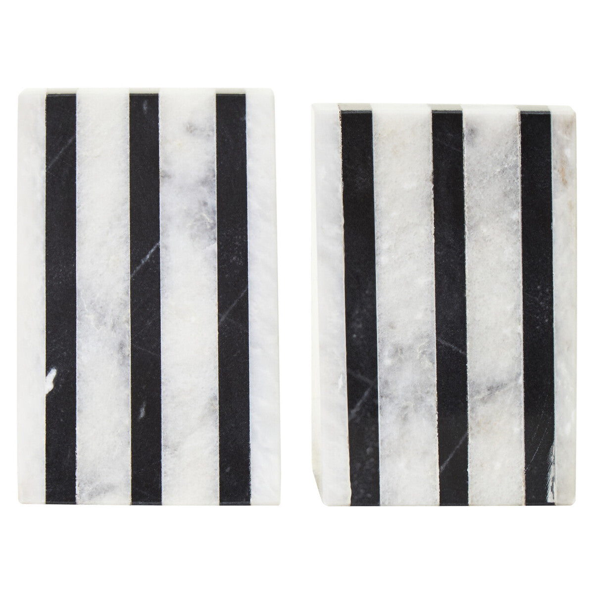 Set of Two Striped White Marble Bookends | Soma