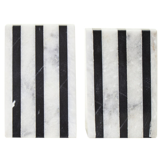 Set of Two Striped White Marble Bookends | Soma