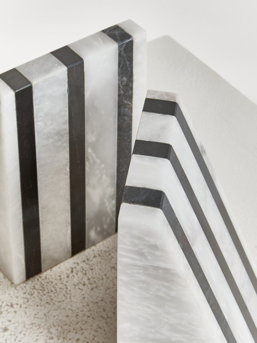 Set of Two Striped White Marble Bookends | Soma