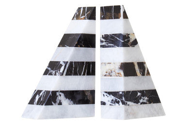 Set of Two Black and White Striped Marble Bookends | Soma