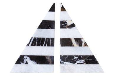 Set of Two Black and White Striped Marble Bookends | Soma