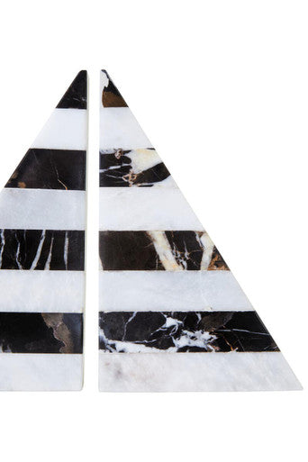 Set of Two Black and White Striped Marble Bookends | Soma