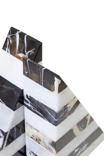 Set of Two Black and White Striped Marble Bookends | Soma