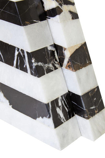 Set of Two Black and White Striped Marble Bookends | Soma