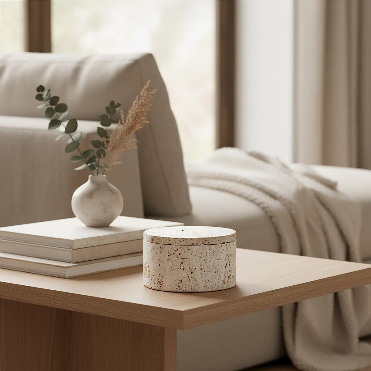Travertine Round Trinket Box | Tibor