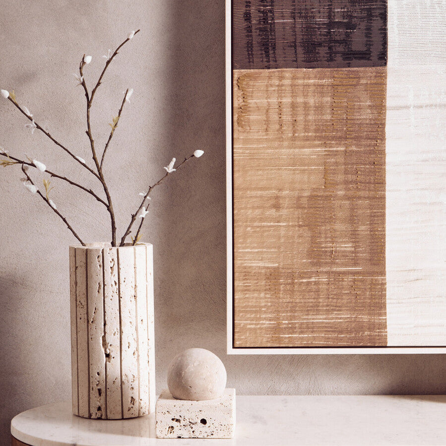 Travertine Ribbed Vase | Tibor