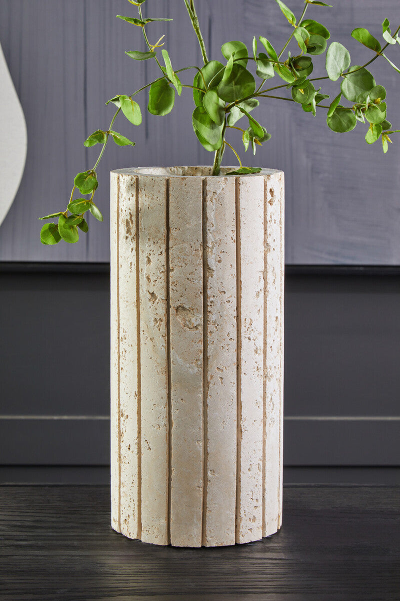 Travertine Ribbed Vase | Tibor