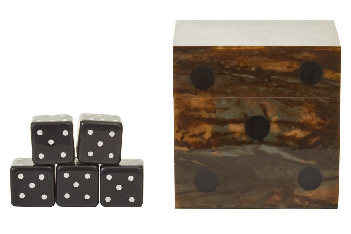 Brown and Black Finish Dice Box with Five Dice | Churchill Games