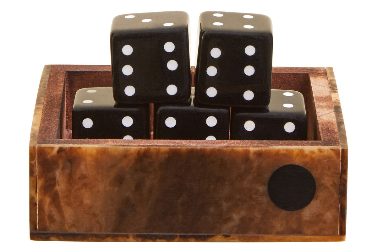 Brown and Black Finish Dice Box with Five Dice | Churchill Games