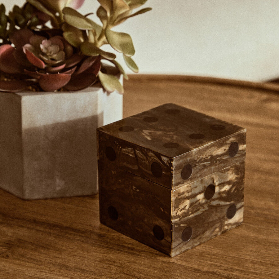 Brown and Black Finish Dice Box with Five Dice | Churchill Games