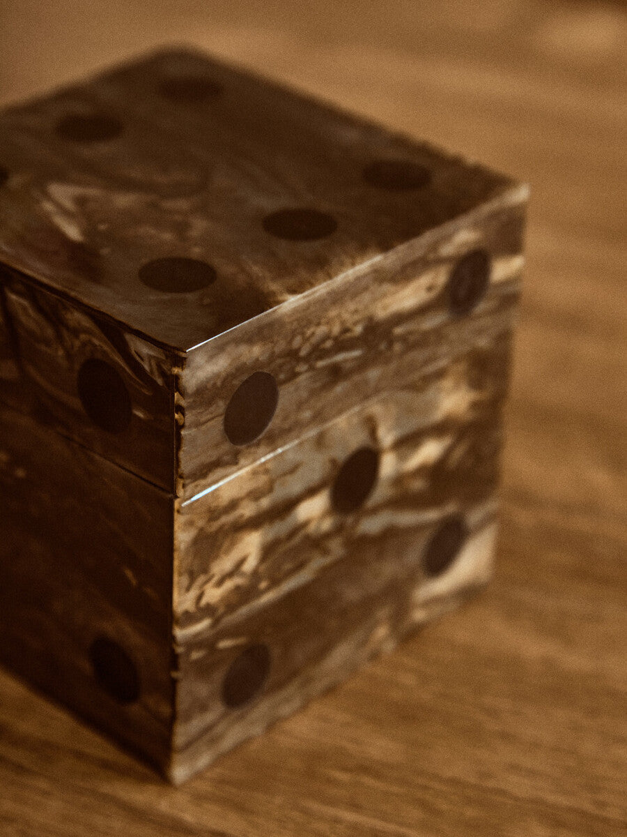 Brown and Black Finish Dice Box with Five Dice | Churchill Games
