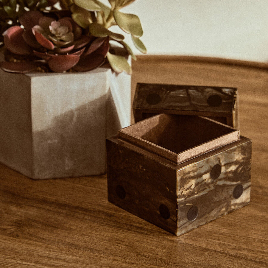 Brown and Black Finish Dice Box with Five Dice | Churchill Games