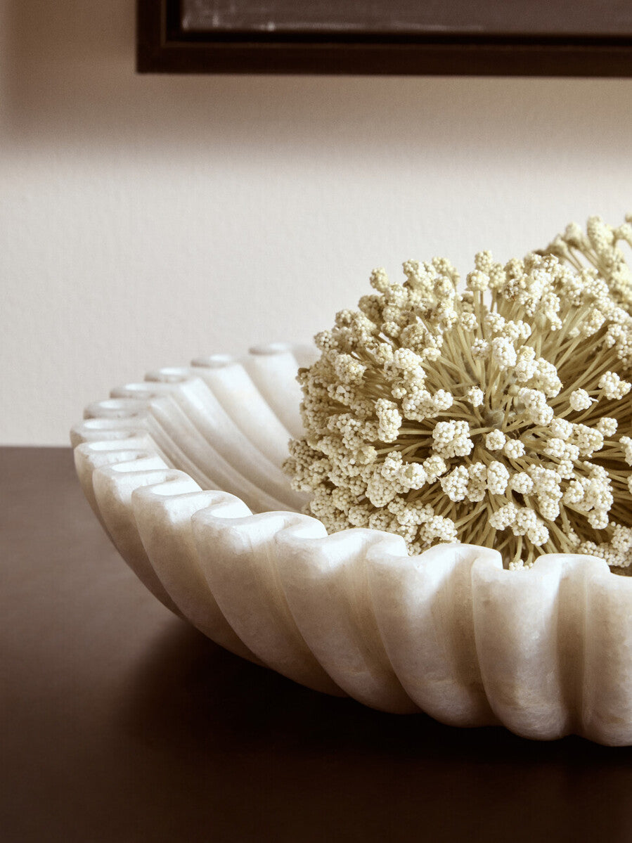 Large White Fluted Marble Bowl | Savio