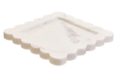 White Marble Square Small Tray with Scallop Edges | Savio