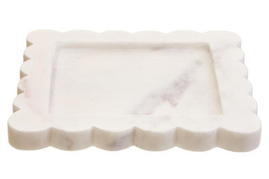 White Marble Square Small Tray with Scallop Edges | Savio