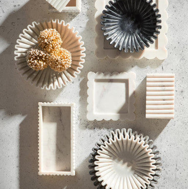 White Marble Square Small Tray with Scallop Edges | Savio