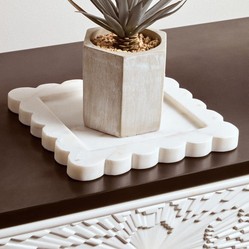 White Marble Square Small Tray with Scallop Edges | Savio