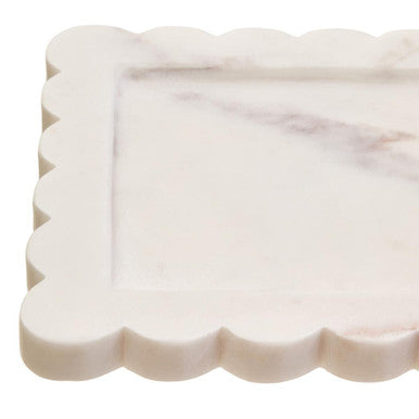 White Marble Square Small Tray with Scallop Edges | Savio